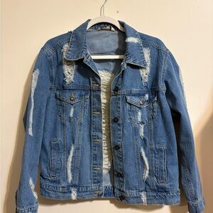 Distressed Jean jacket Women’s‎ Medium Highway denim jean jacket cotton